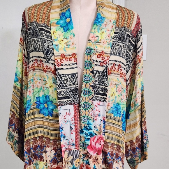 Johnny Was Multicolor Patchwork  Floral‎ Kimono - Picture 3 of 12
